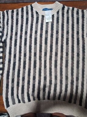 Towncraft Men's Striped Crewneck Sweater in Beige and Black